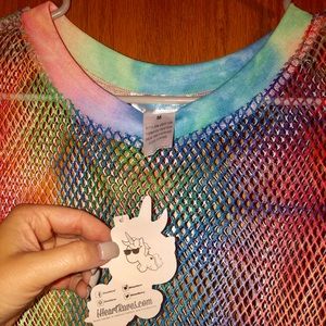 Mesh rainbow see through cover up. Longer style T.